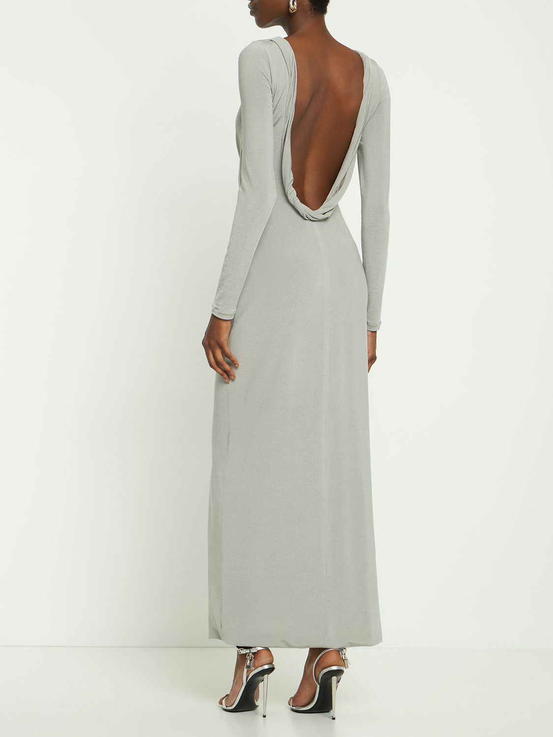 gala dress long sleeve Faux-Wrap Long Sequin Formal Dress with Long Sleeves Lapis Blue / Large