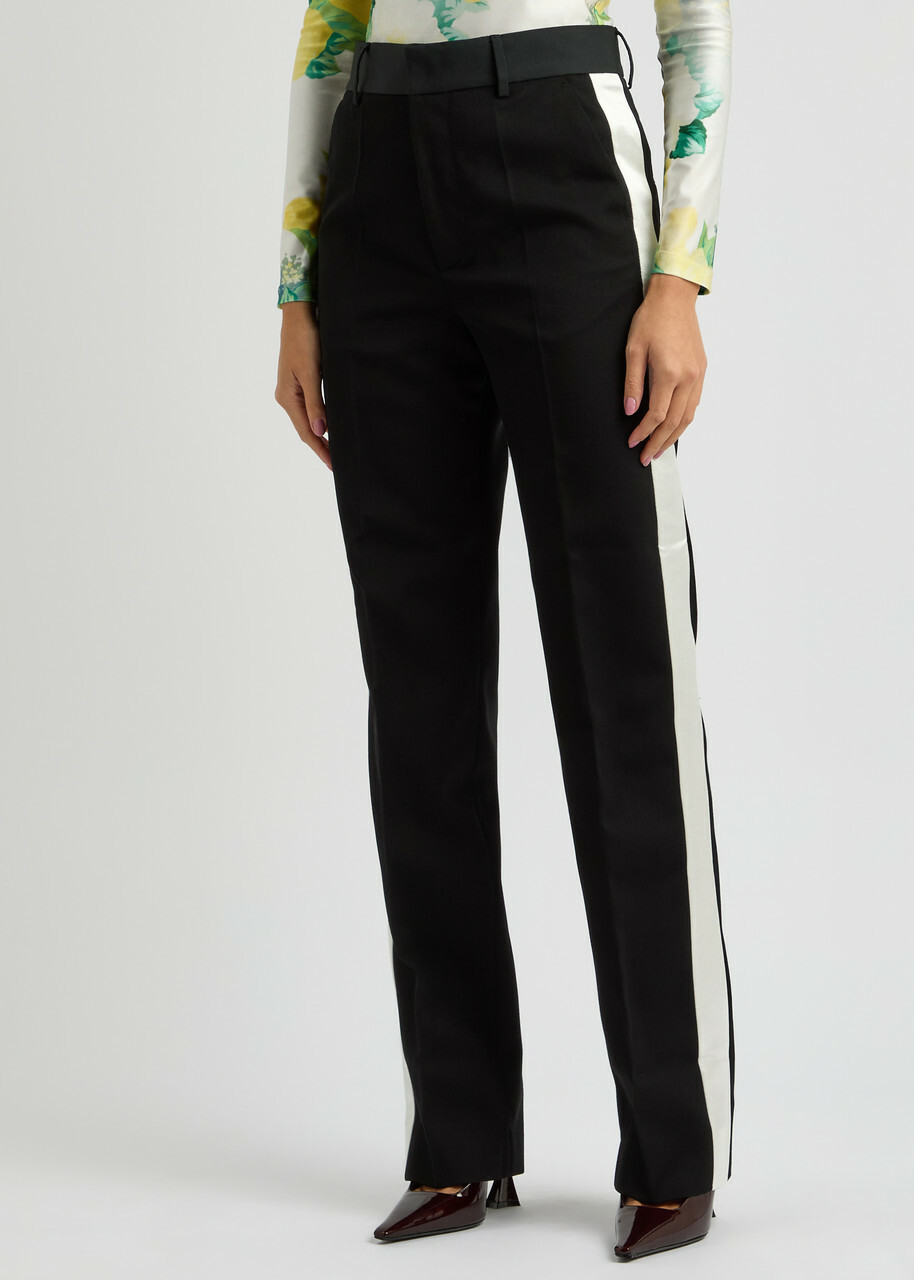 Meryll Rogge Panelled Straight-leg Wool Trousers Black And White