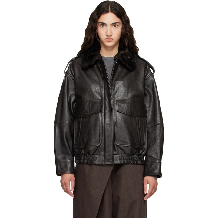 Photo: Loulou de Saison Brown RUSSO Leather Bomber Jacket