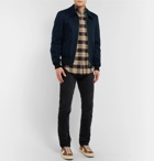 TOM FORD - Slim-Fit Leather-Trimmed Cotton and Linen-Blend Twill Bomber Jacket - Men - Navy