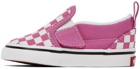 Vans Baby Pink & White Checkerboard Slip-On V Sneakers