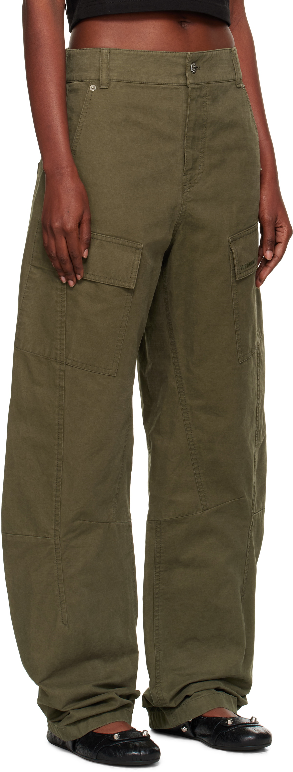 We11done Khaki Curved Trousers