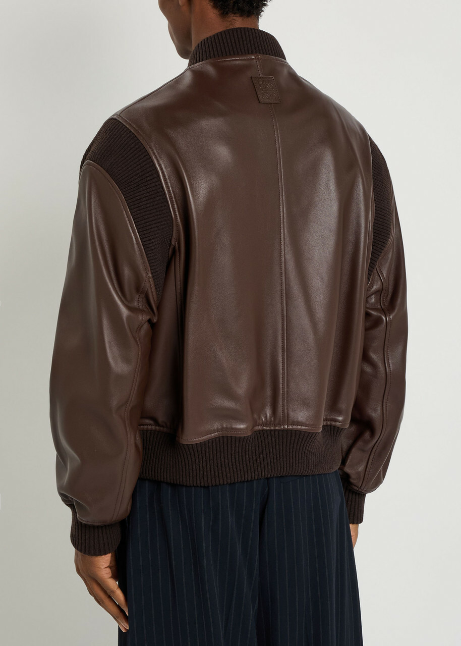 Loewe Rib-trimmed Leather Bomber Jacket Brown