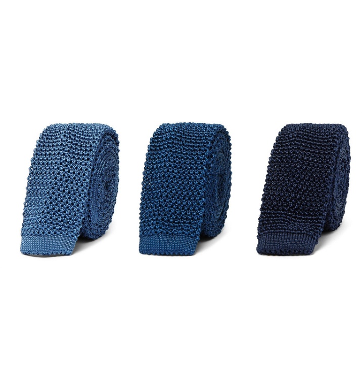 Photo: Charvet - Set of Three 4.5cm Knitted Silk Ties - Blue