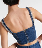 Self-Portrait Embellished denim crop top