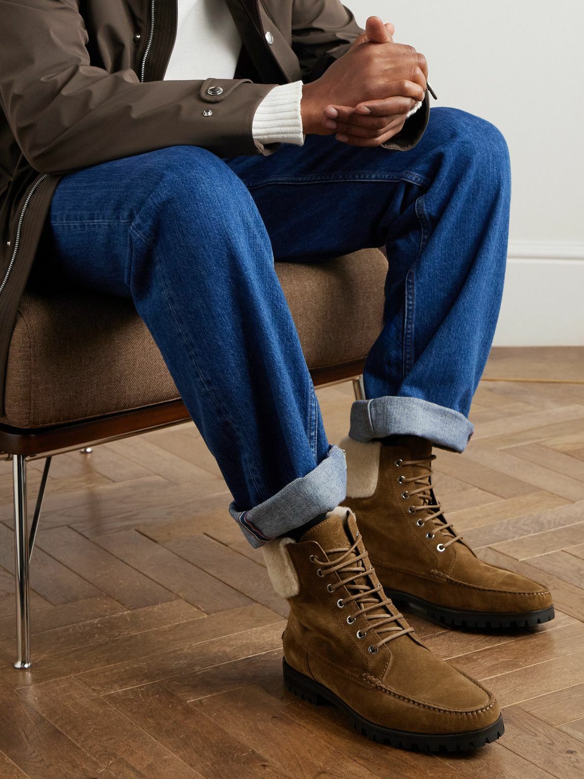 Manolo Blahnik - Sycamore Shearling-Trimmed Suede Boots - Brown