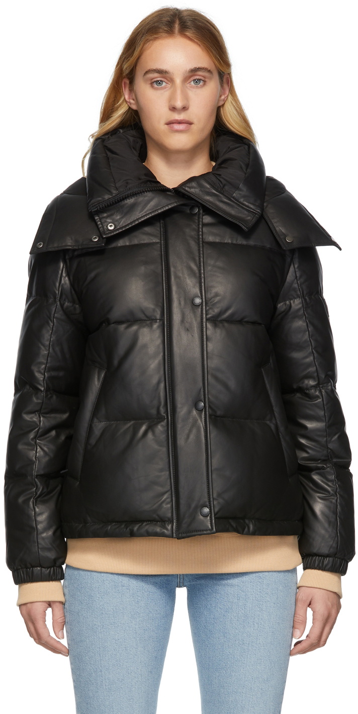 Yves Salomon - Army Black Leather Puffer Down Jacket Yves Salomon