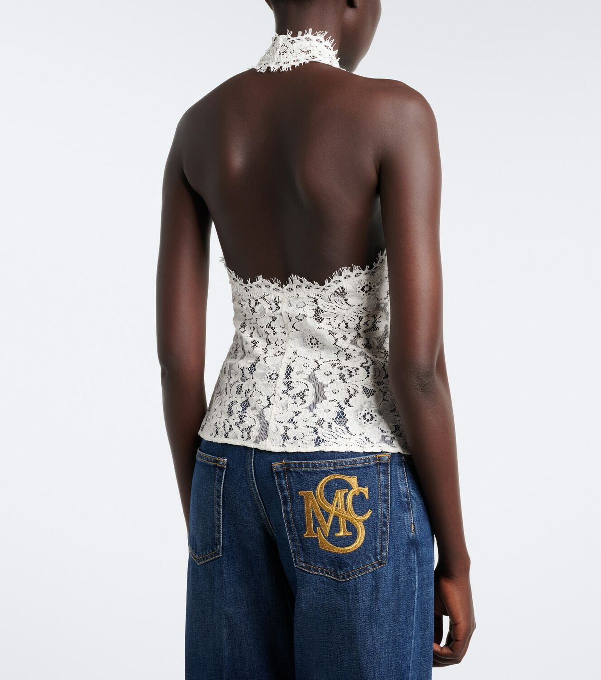 Stella McCartney Halterneck cotton-blend lace top