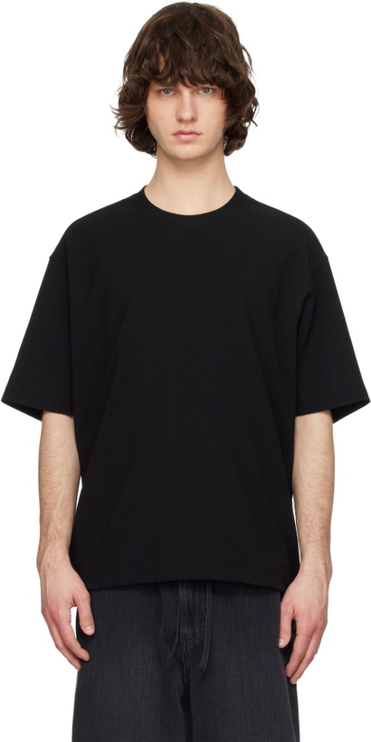 Photo: Solid Homme Black Crinkle Round Neck Short Sleeve T-shirt