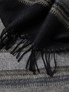 RRL - Weston Fringed Intarsia Wool and Cashmere-Blend Scarf - Black