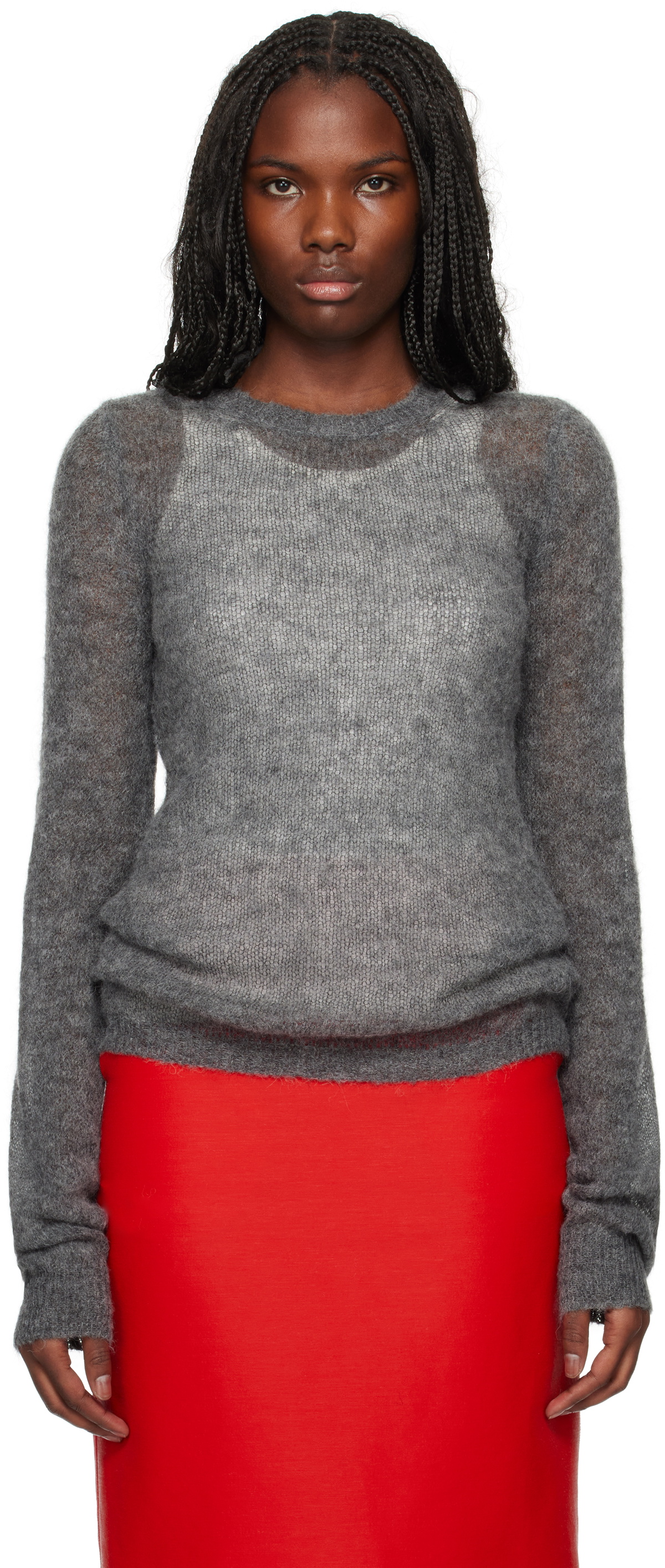 Sportmax Gray Stretch Alpaca & Wool Crewneck Sweater