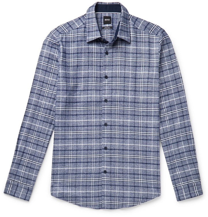 Photo: Hugo Boss - Checked Cotton and Lyocell-Blend Flannel Shirt - Blue