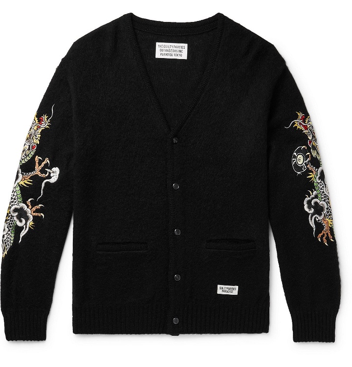 Photo: Wacko Maria - Tim Lehi Embroidered Knitted Cardigan - Black