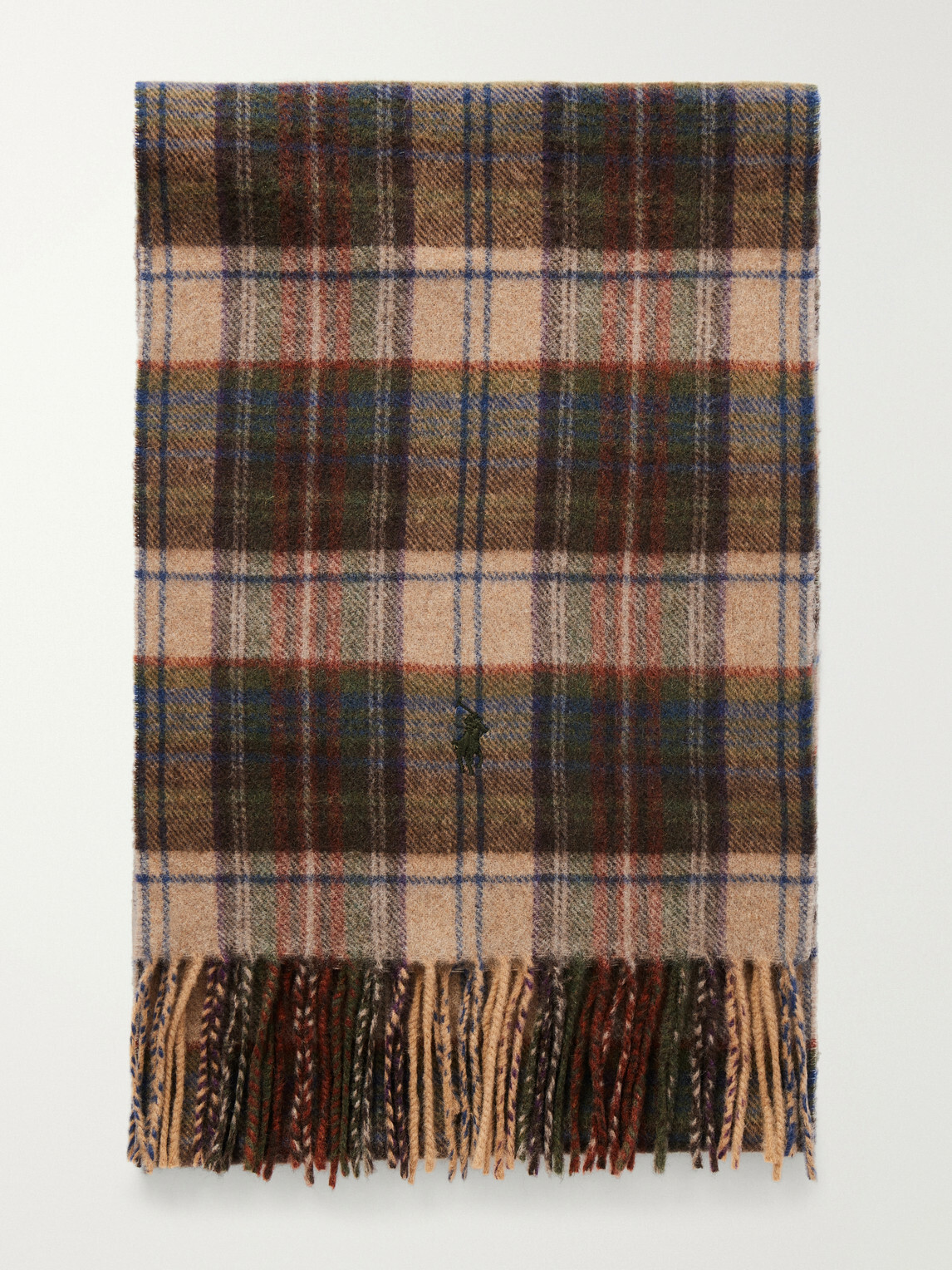 Polo Ralph Lauren - Fringed Logo-Embroidered Checked Recycled Cashmere and Wool-Blend Scarf