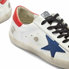 Golden Goose Men's Superstar Leather Sneakers in White/Bluette/Red