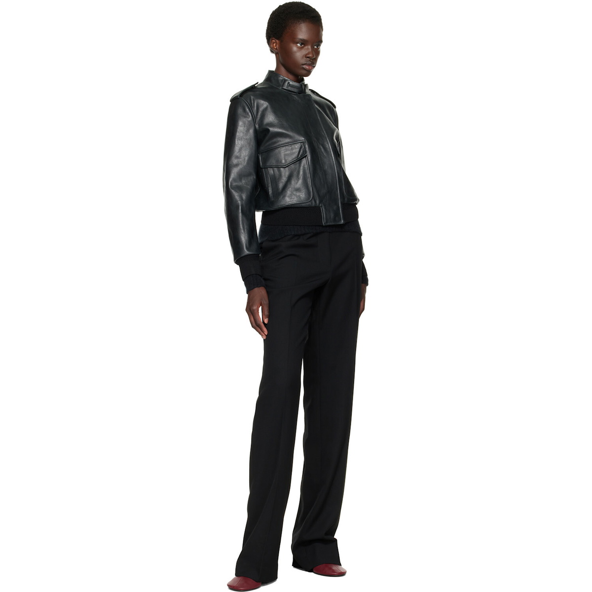 TOM FORD Black Natural Grain Leather Aviator Jacket