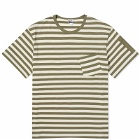 Sunspel Men's x Nigel Cabourn Stripe Pocket T-shirt in Army Green/Stone White Wide Stripe
