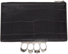 Alexander McQueen Black Small Four-Ring Croc Pouch