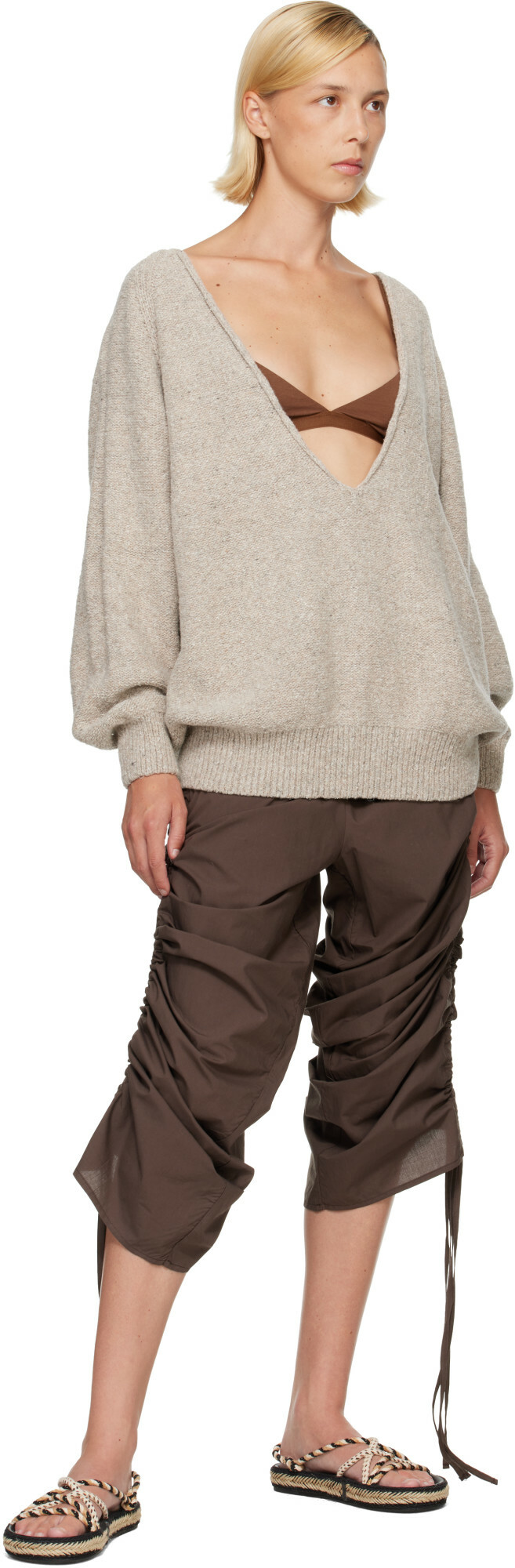Baserange Beige Soar V Neck Sweater