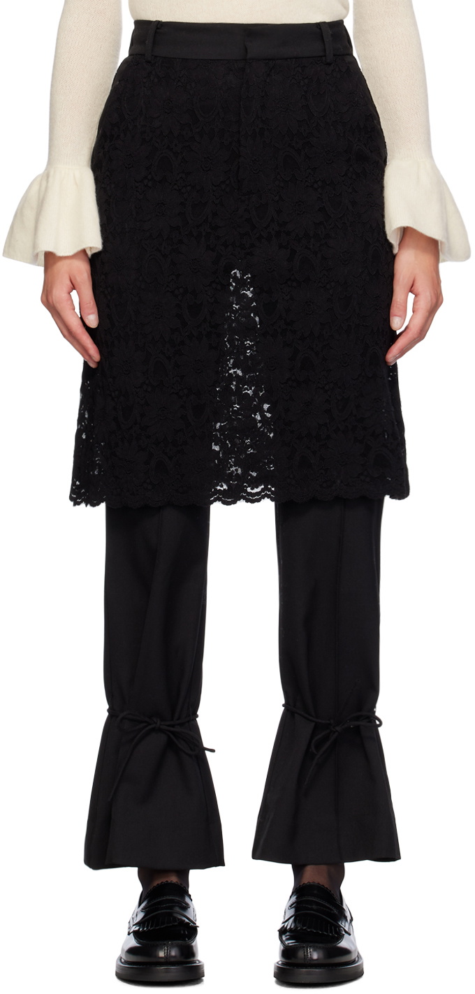 Rokh Black Tailored Lace Skirt Trousers