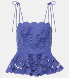 Zimmermann Pop embroidered peplum linen top