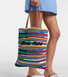 Miu Miu Leather-trimmed crochet cotton tote bag