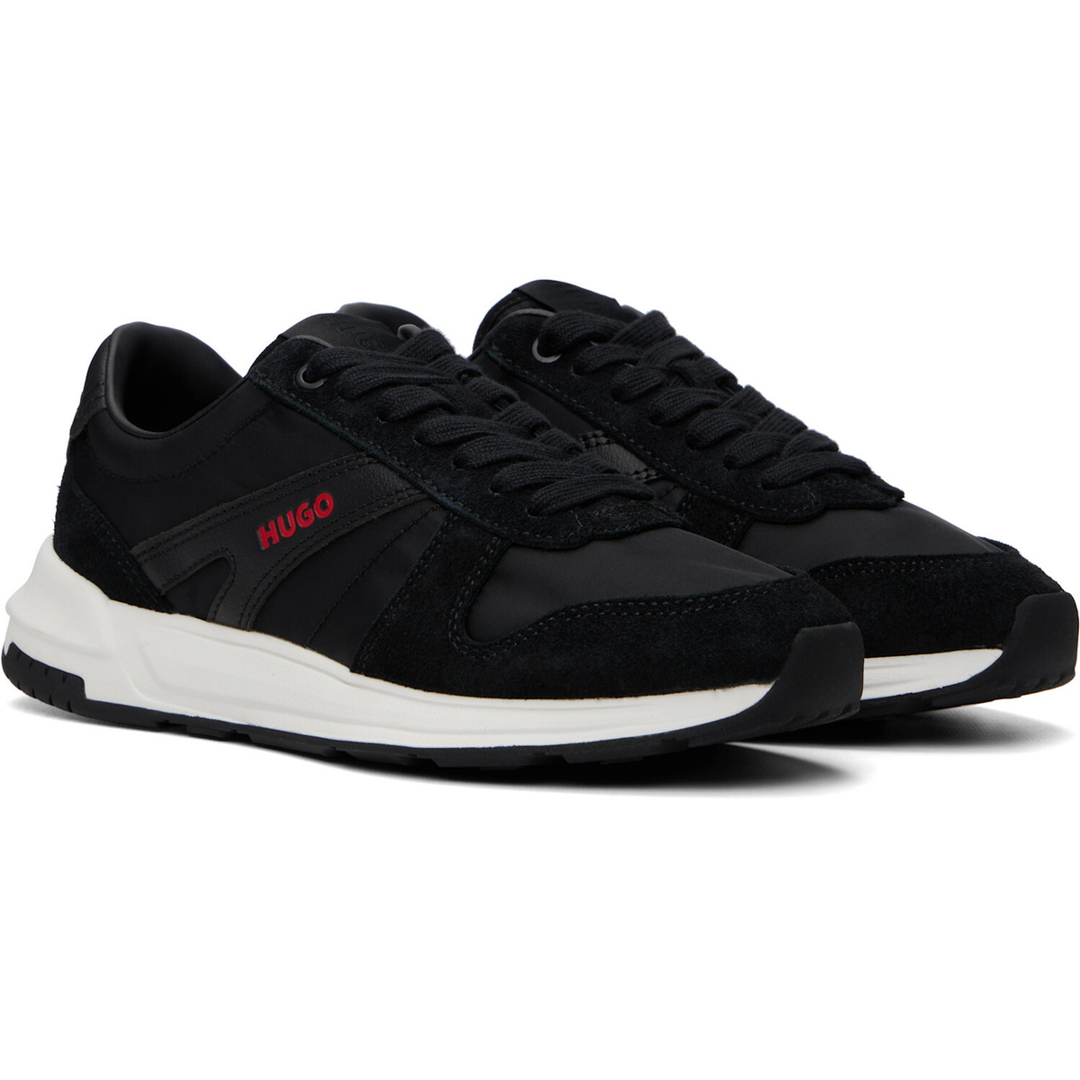 Hugo Black Logo Detail Suede-Trim Sneakers