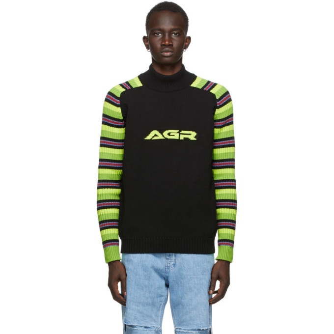 Photo: AGR SSENSE Exclusive Black Striped Logo Sweater