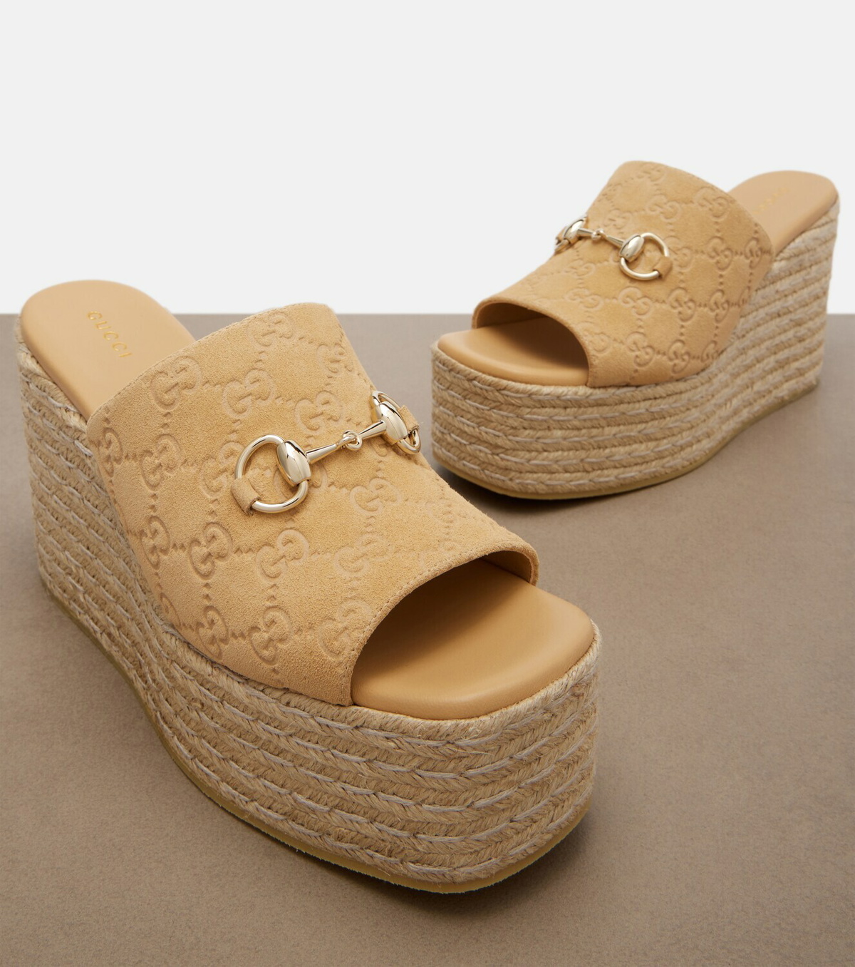 Gucci Horsebit GG suede espadrille wedges