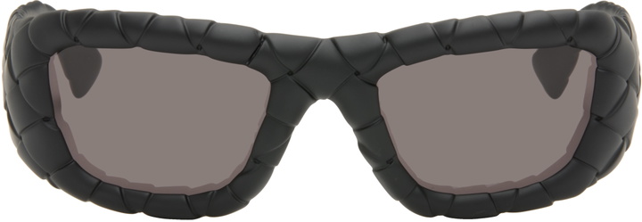 Photo: Bottega Veneta Black Intrecciato Rectangular Sunglasses