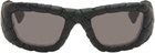Bottega Veneta Black Intrecciato Rectangular Sunglasses