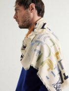 LOEWE - Fringed Logo-Print Wool, Silk and Cashmere-Blend Scarf