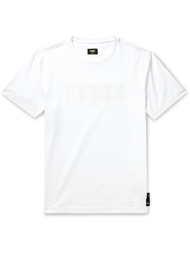 Photo: FENDI - Logo-Embroidered Cotton-Jersey T-Shirt - White