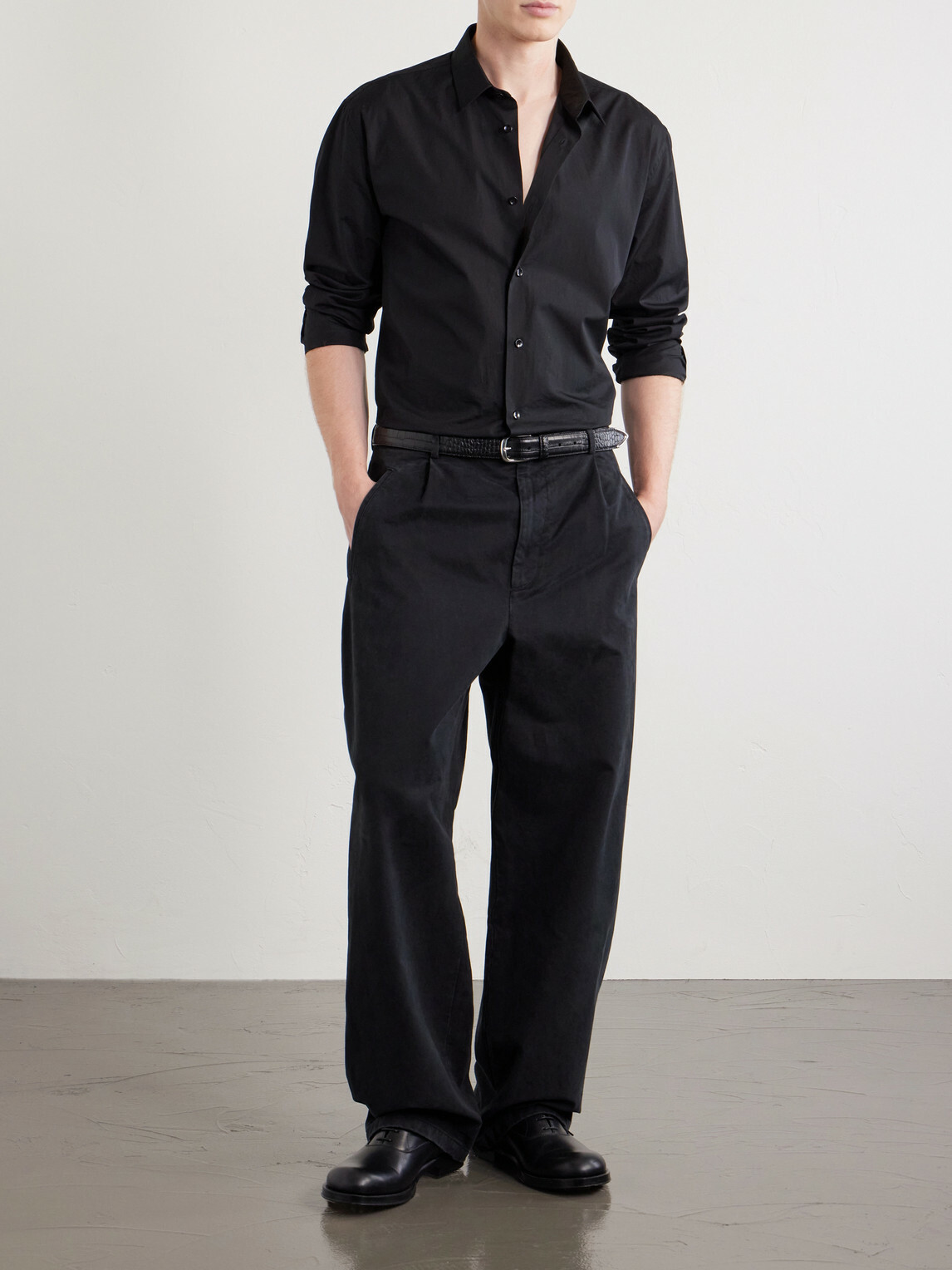 Jil Sander - Straight-Leg Pleated Cotton-Drill Trousers - Black