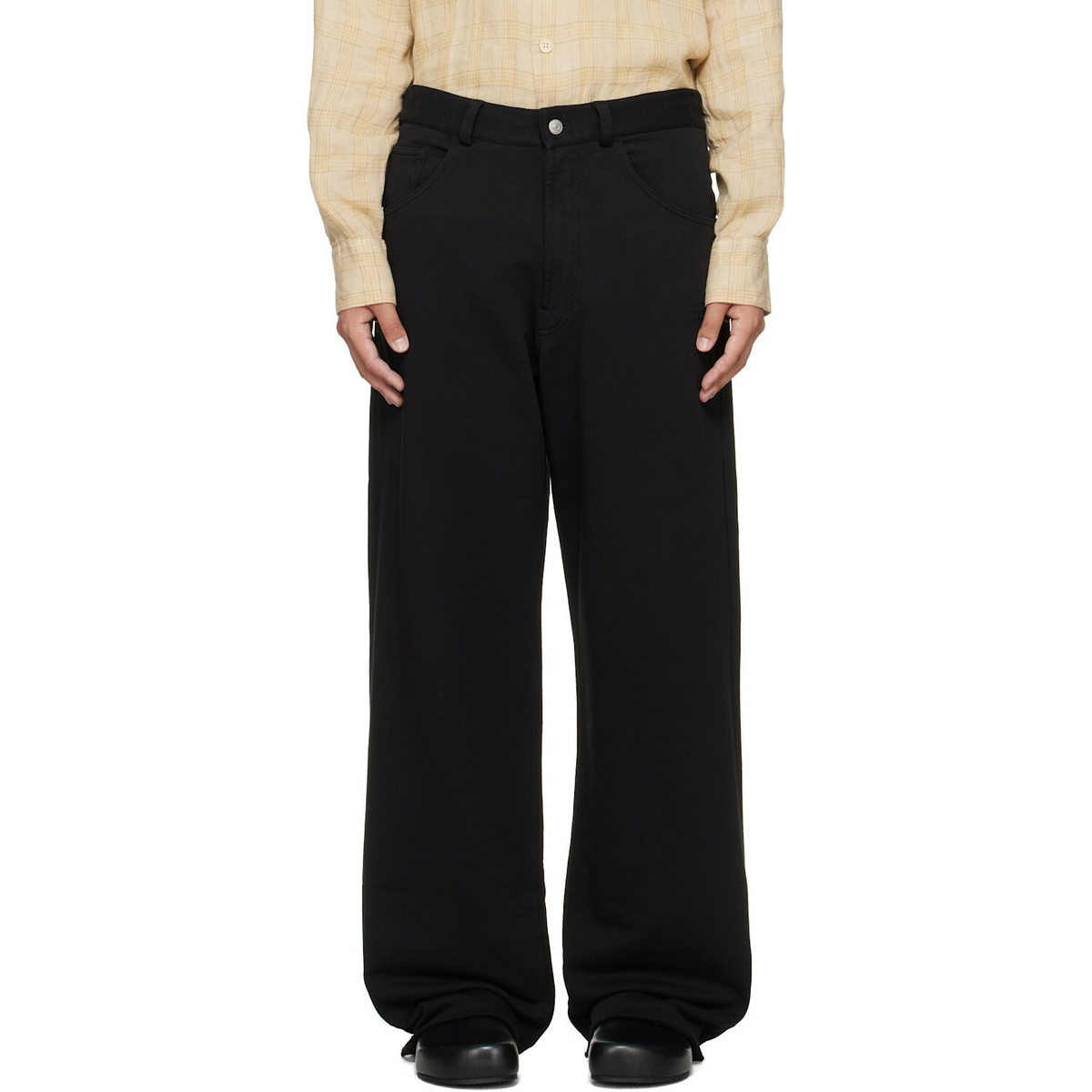 MM6 Maison Margiela Black Logo-Embroidered Unbrushed Cotton Trousers