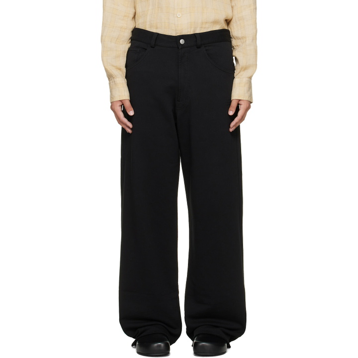 Photo: MM6 Maison Margiela Black Logo-Embroidered Unbrushed Cotton Trousers