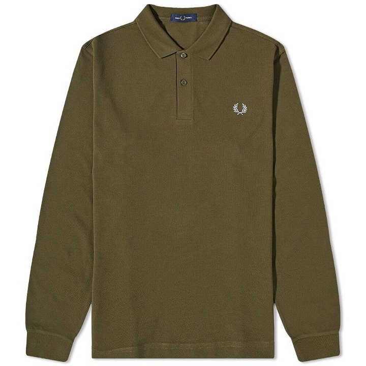 Photo: Fred Perry Men's Long Sleeve Plain Polo Shirt in Uniform Green