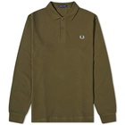 Fred Perry Men's Long Sleeve Plain Polo Shirt in Uniform Green