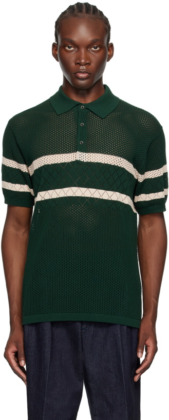 Photo: BEAMS PLUS Green Mesh Stripe Polo