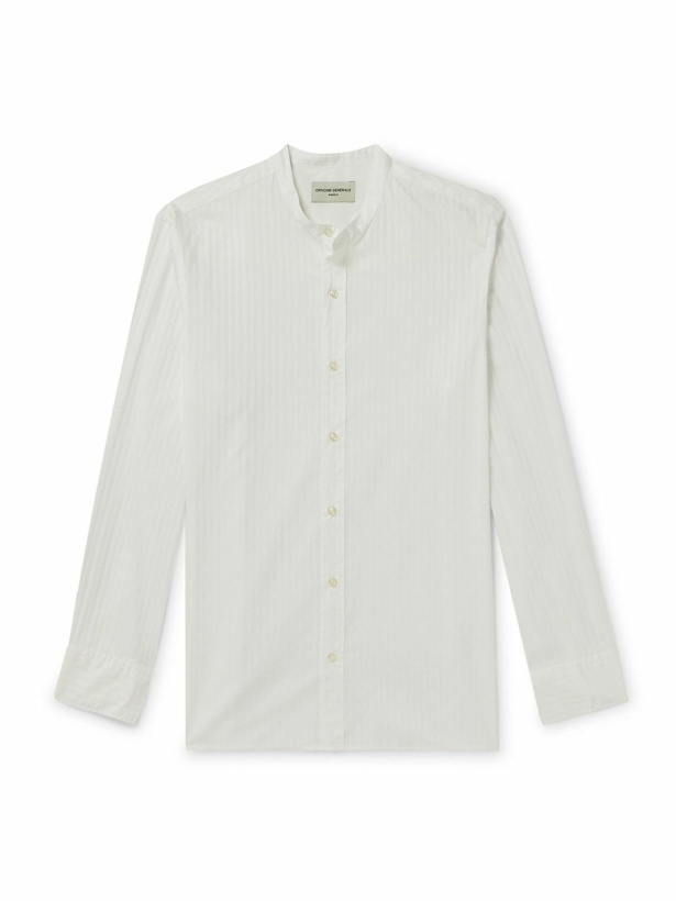 Photo: Officine Générale - Gaston Grandad-Collar Striped Cotton-Poplin Shirt - White