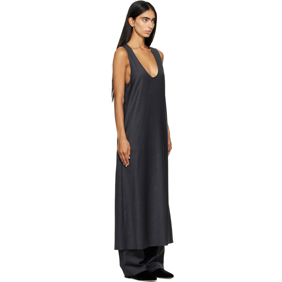 ssstein Gray Wool Silk Sleeveless Onepiece Maxi Dress