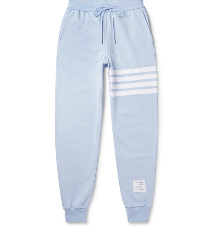 Photo: Thom Browne - Tapered Striped Loopback Cotton-Jersey Sweatpants - Blue