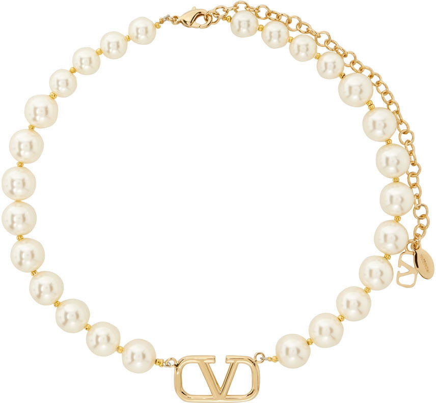 Valentino Garavani | V-logo Crystal-embellished Faux-pearl Necklace |  Womens | Crystal Multi | MILANSTYLE.COM