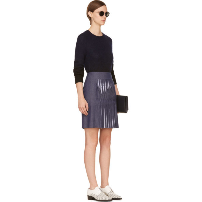 Richard Nicoll Blue Twill Twist Pleat Skirt