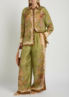 Zimmermann Indra Printed Silk Shirt Khaki