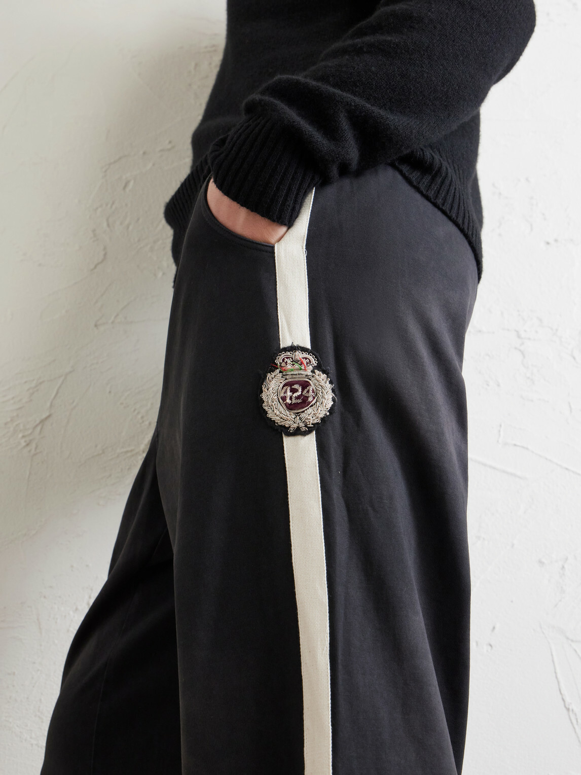 424 - Straight-Leg Distressed Striped Cotton-Jersey Sweatpants - Black
