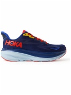 Hoka One One - Clifton 9 Rubber-Trimmed Mesh Running Sneakers - Blue