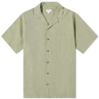 Sunspel Men's Cotton Linen Short Sleeve Shirt in Hunter Green Melange