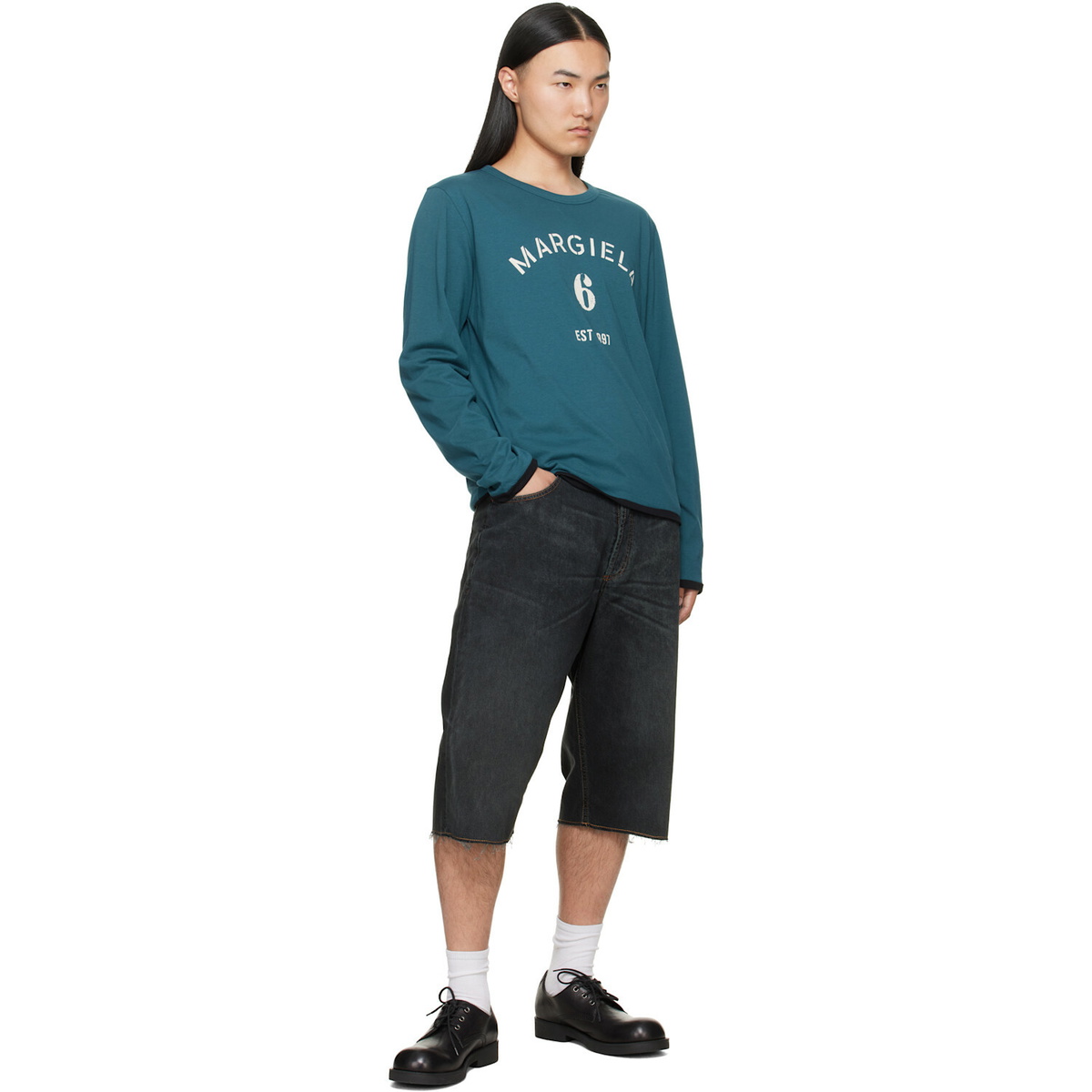 MM6 Maison Margiela Blue Long-Sleeved Reversible T-shirt