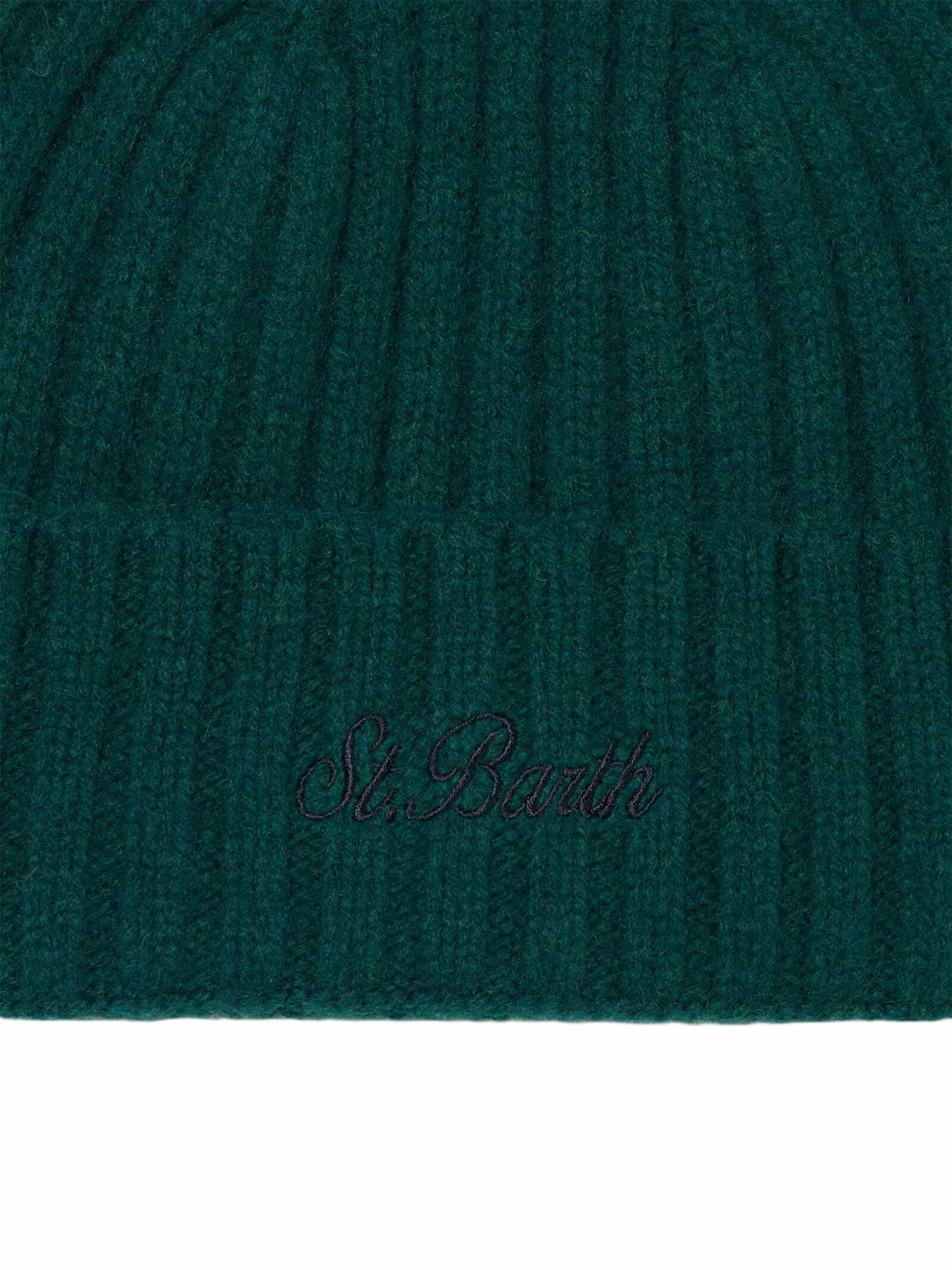 MC2 Saint Barth Man Green Cashmere Blend Hat Wengen With St. Barth Embroidery